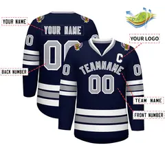 Navy Gray-White Classic Style Hockey Jersey 2