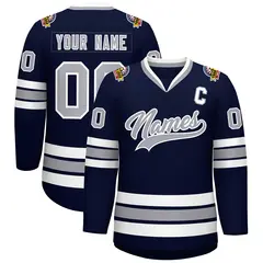 Navy Gray-White Classic Style Hockey Jersey 1