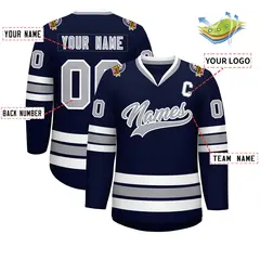 Navy Gray-White Classic Style Hockey Jersey 2