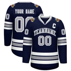 Navy Gray-White Classic Style Hockey Jersey 1