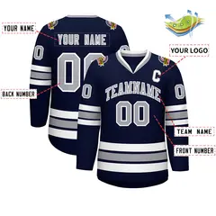 Navy Gray-White Classic Style Hockey Jersey 2