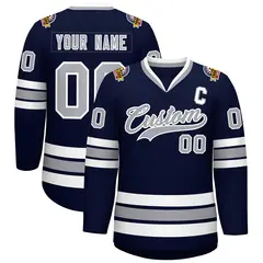Navy Gray-White Classic Style Hockey Jersey 1