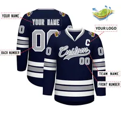 Navy Gray-White Classic Style Hockey Jersey 2