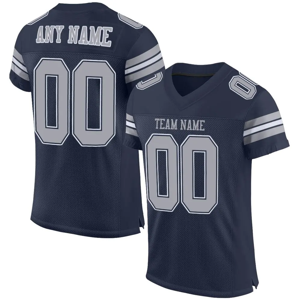 Navy Gray-White Classic Style Mesh Football Jersey