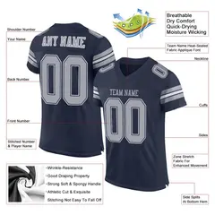 Navy Gray-White Classic Style Mesh Football Jersey 2