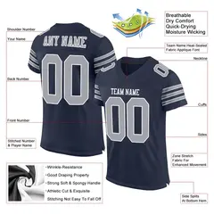 Navy Gray-White Classic Style Mesh Football Jersey 2