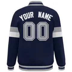 Navy Gray-White Color Block Varsity Full-Snap Baseball Jacket 4