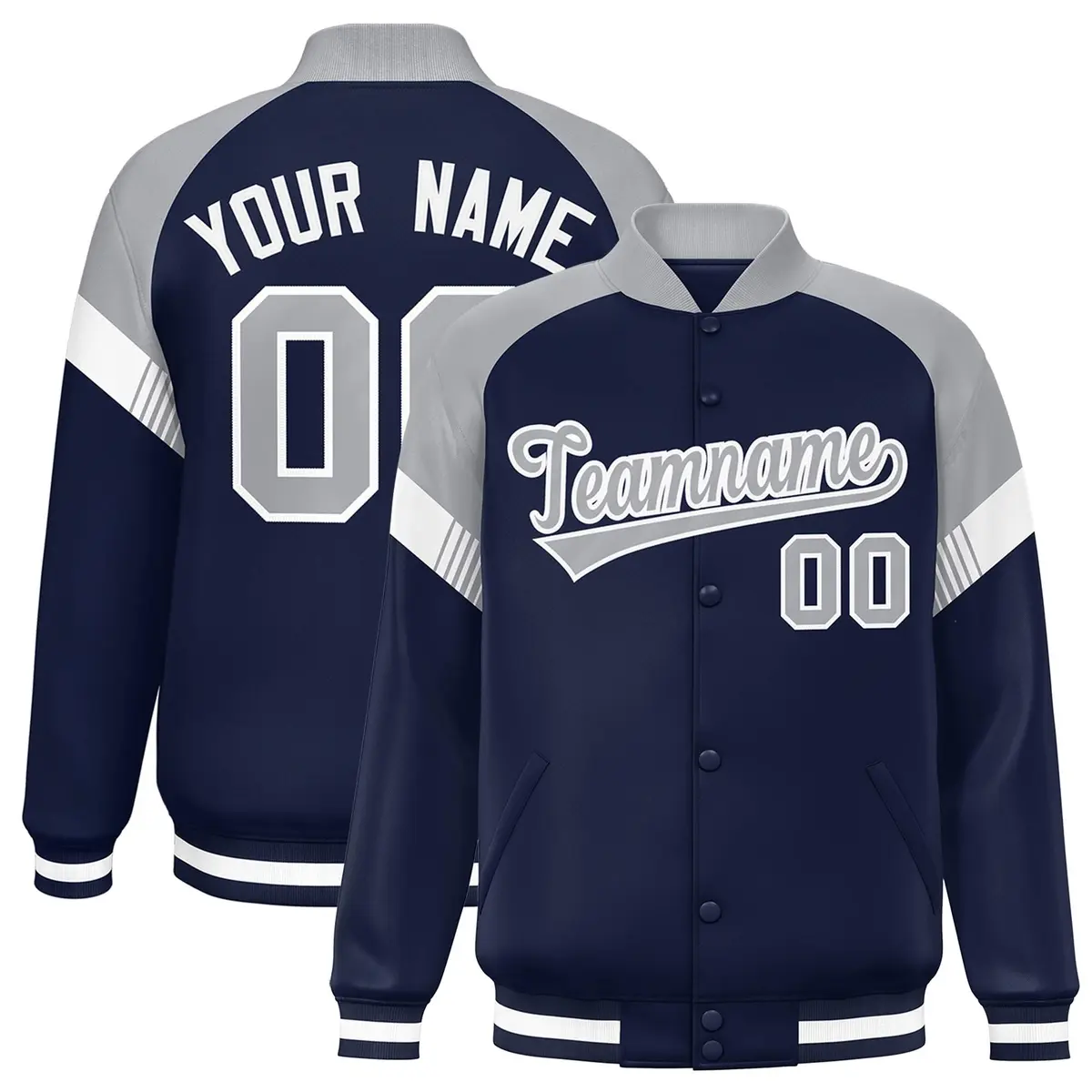 Navy Gray-White Color Block Varsity Letterman Jacket