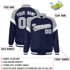 Navy Gray-White Color Block Varsity Letterman Jacket 2