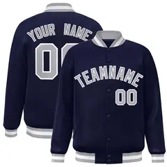 Navy Gray-White Full-Snap Varsity Letterman Jacket