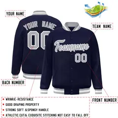 Navy Gray-White Full-Snap Varsity Letterman Jacket 2