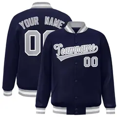 Navy Gray-White Full-Snap Varsity Letterman Jacket