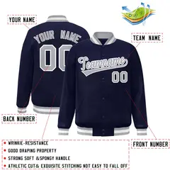 Navy Gray-White Full-Snap Varsity Letterman Jacket 2