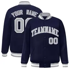 Navy Gray-White Full-Snap Varsity Letterman Jacket 1