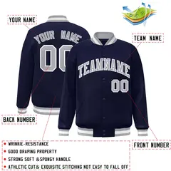 Navy Gray-White Full-Snap Varsity Letterman Jacket 2