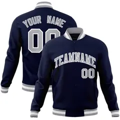 Navy Gray-White Full-Snap Varsity Letterman Jacket