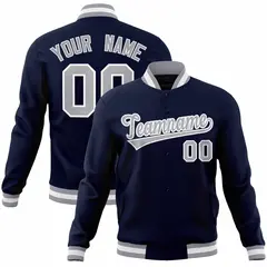 Navy Gray-White Full-Snap Varsity Letterman Jacket 1
