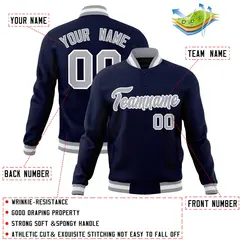 Navy Gray-White Full-Snap Varsity Letterman Jacket 4