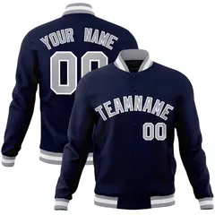 Navy Gray-White Full-Snap Varsity Letterman Jacket 1