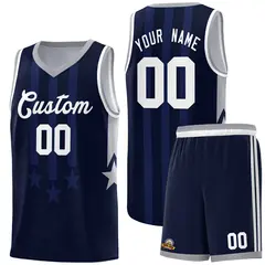 Navy Gray White Gradient Star Graffiti Basketball Jersey 1