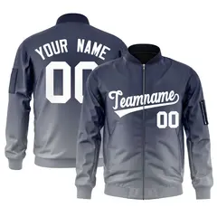 Navy Gray-White Gradient Varsity Full-Zip Letterman Bomber Jacket