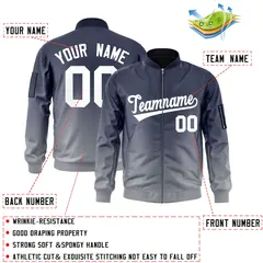 Navy Gray-White Gradient Varsity Full-Zip Letterman Bomber Jacket 2