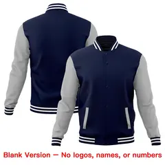 Navy Gray White Raglan Full-Snap Letterman Cotton Jacket 6