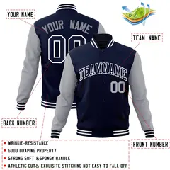 Navy Gray-White Raglan Full-Snap Varsity Letterman Jacket 4