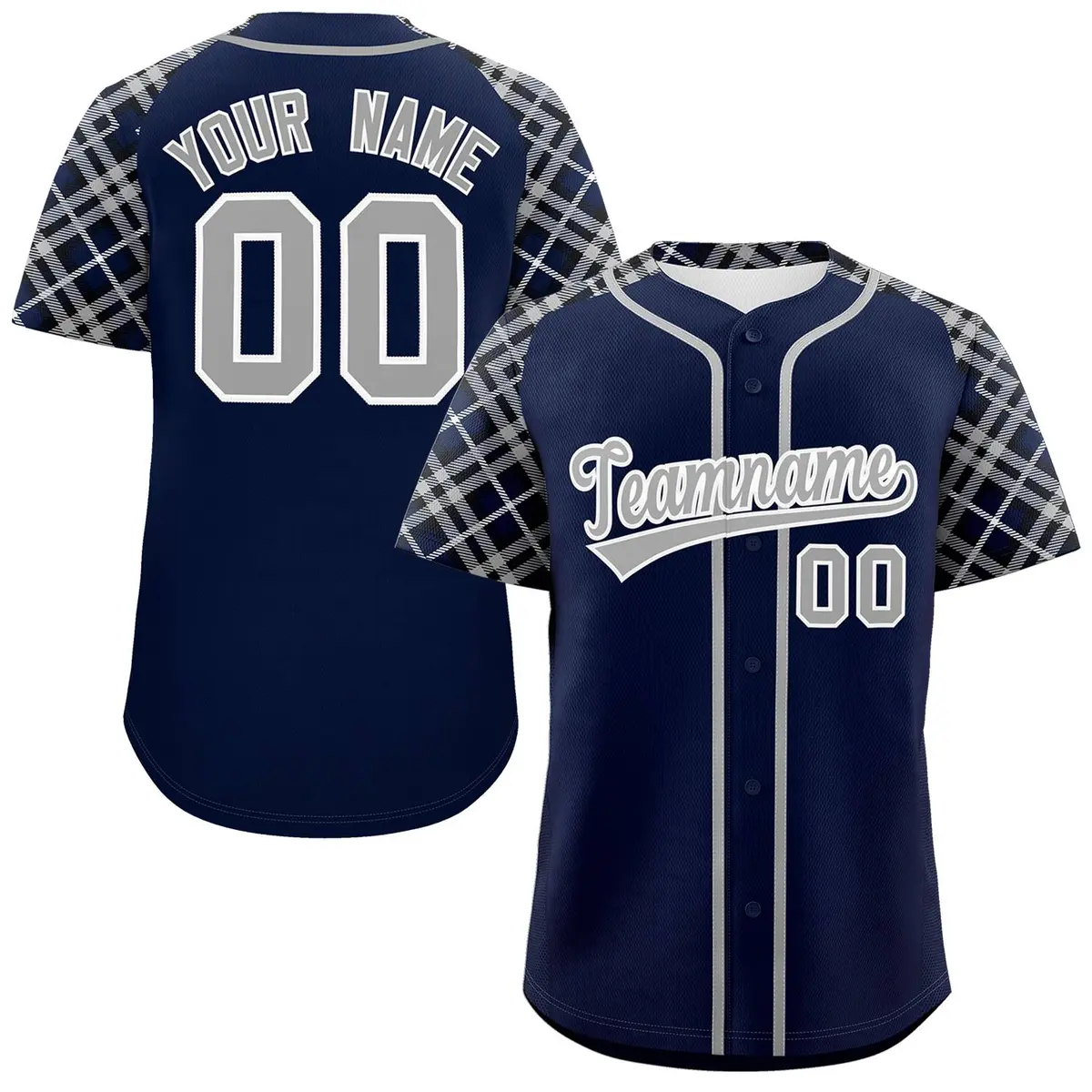Navy Gray-White Raglan Sleeves Authentic Baseball Jersey