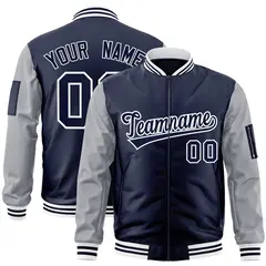 Navy Gray-White Raglan Sleeves Letterman Bomber Jacket 1