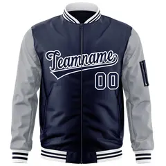 Navy Gray-White Raglan Sleeves Letterman Bomber Jacket 3