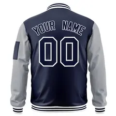 Navy Gray-White Raglan Sleeves Letterman Bomber Jacket 4