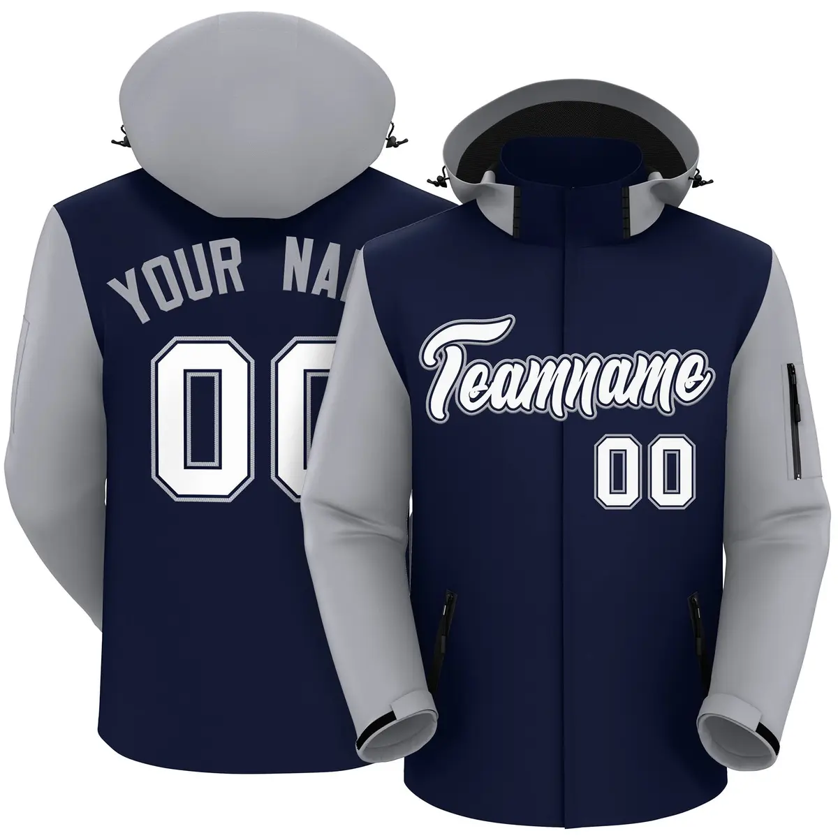 Navy Gray-White Raglan Sleeves Waterproof Jacket