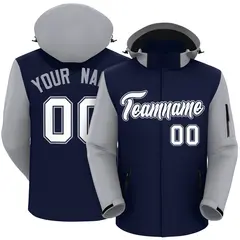 Navy Gray-White Raglan Sleeves Waterproof Jacket