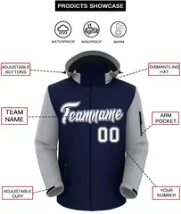 Navy Gray-White Raglan Sleeves Waterproof Jacket 2