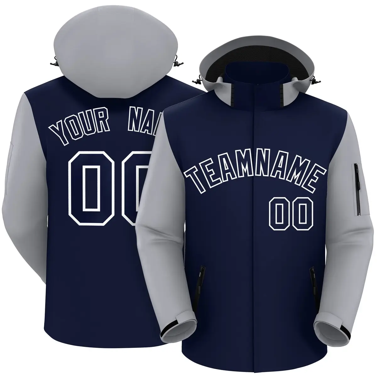 Navy Gray-White Raglan Sleeves Waterproof Jacket