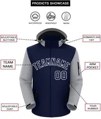 Navy Gray-White Raglan Sleeves Waterproof Jacket 2