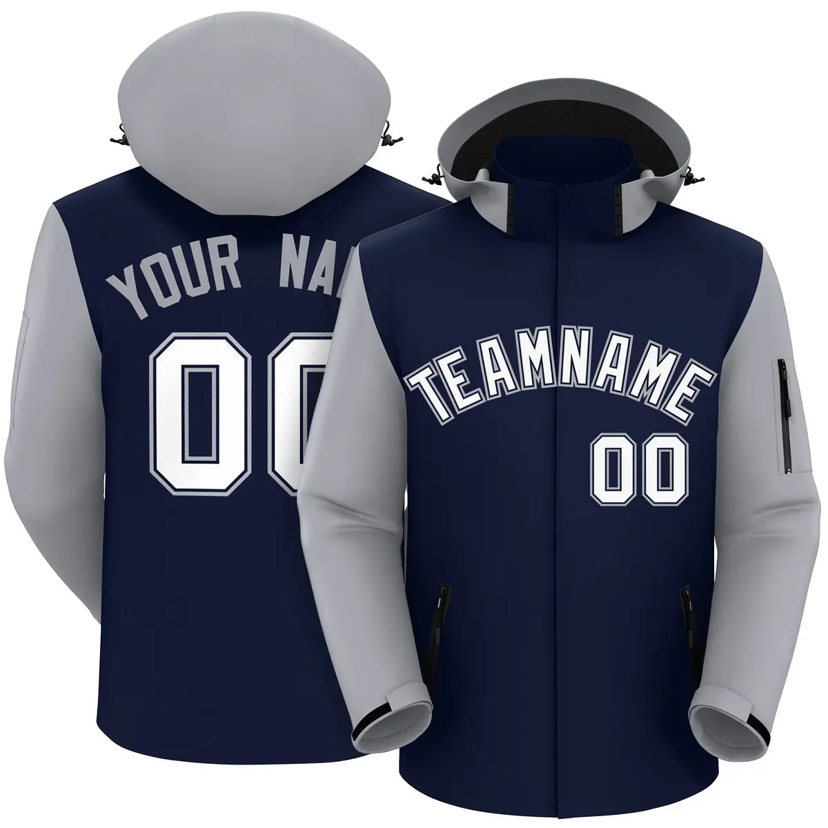 Navy Gray-White Raglan Sleeves Waterproof Jacket