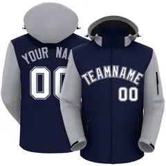 Navy Gray-White Raglan Sleeves Waterproof Jacket