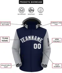 Navy Gray-White Raglan Sleeves Waterproof Jacket 2
