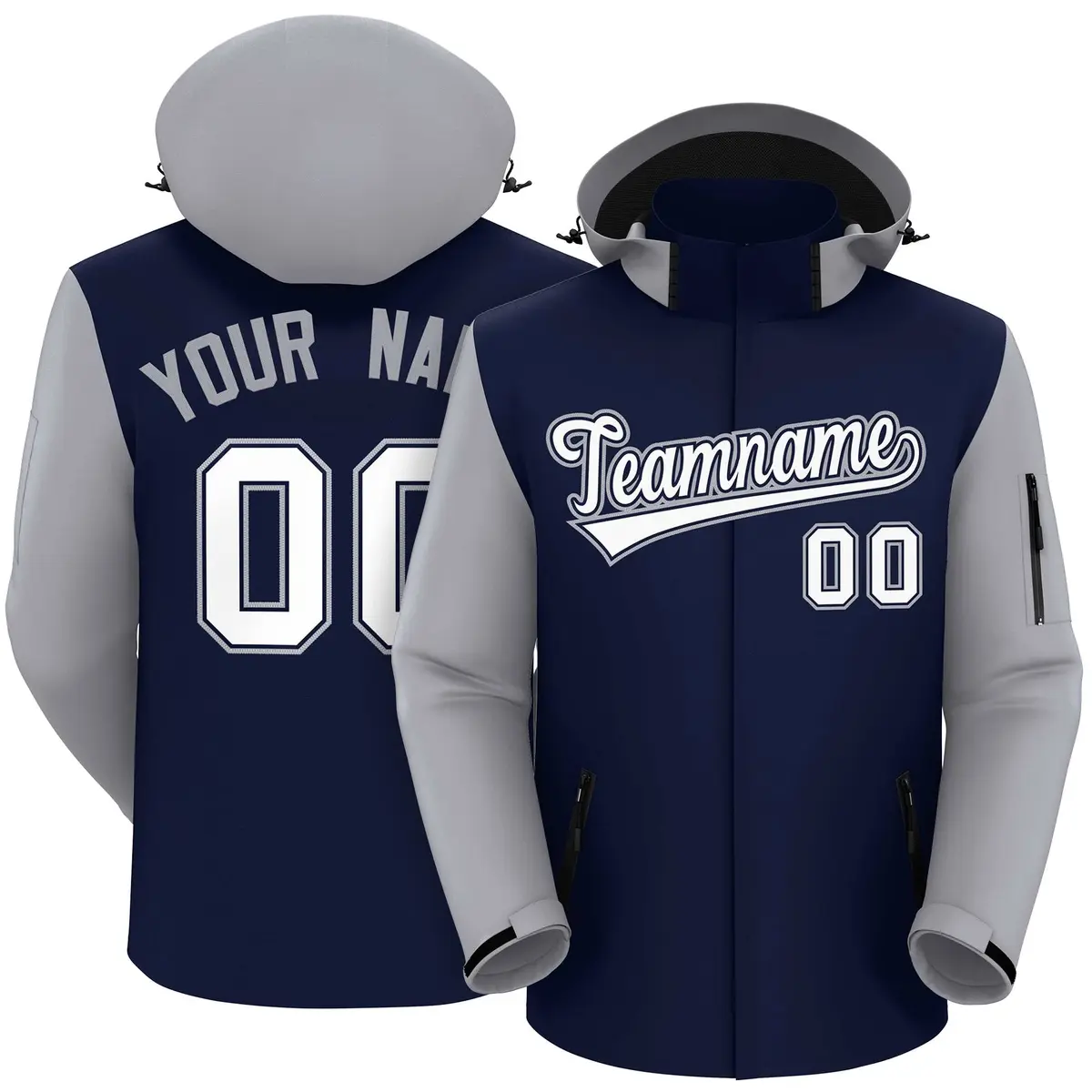 Navy Gray-White Raglan Sleeves Waterproof Jacket