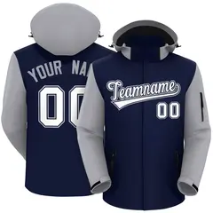 Navy Gray-White Raglan Sleeves Waterproof Jacket