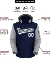 Navy Gray-White Raglan Sleeves Waterproof Jacket 2