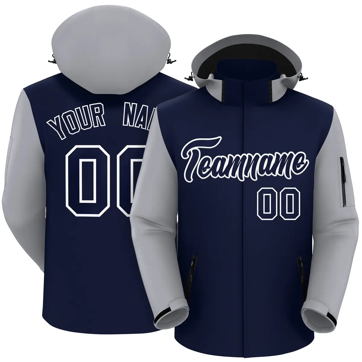 Navy Gray-White Raglan Sleeves Waterproof Jacket