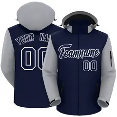 Navy Gray-White Raglan Sleeves Waterproof Jacket