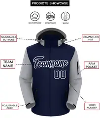 Navy Gray-White Raglan Sleeves Waterproof Jacket 2