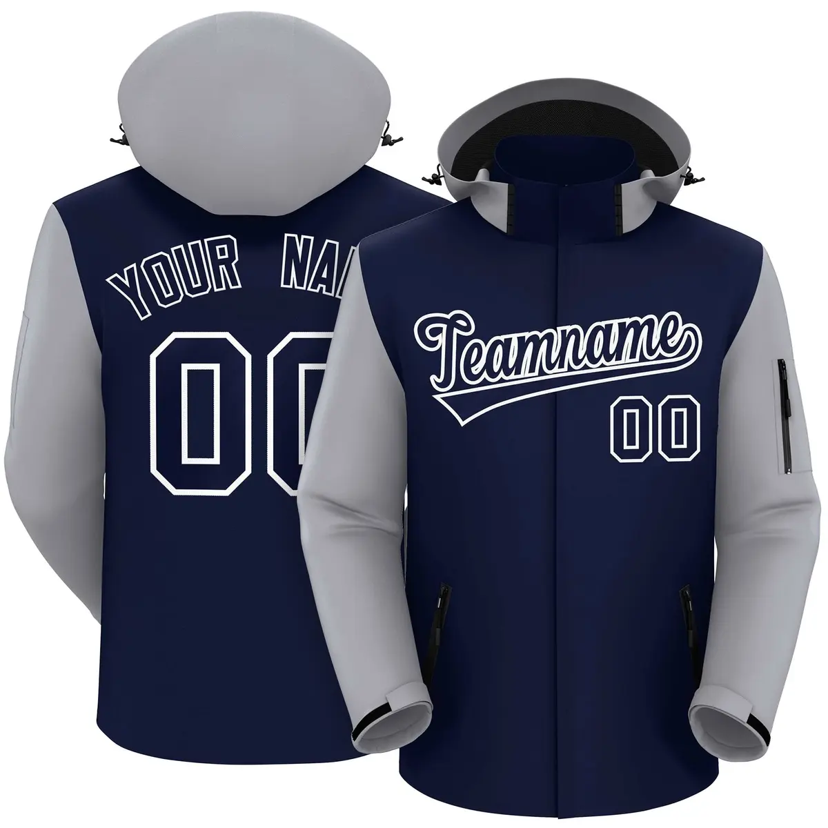 Navy Gray-White Raglan Sleeves Waterproof Jacket