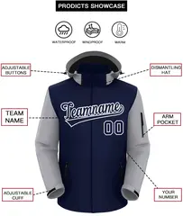 Navy Gray-White Raglan Sleeves Waterproof Jacket 2