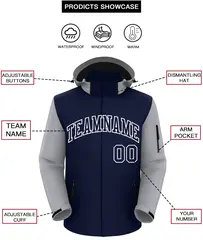 Navy Gray-White Raglan Sleeves Waterproof Jacket 2