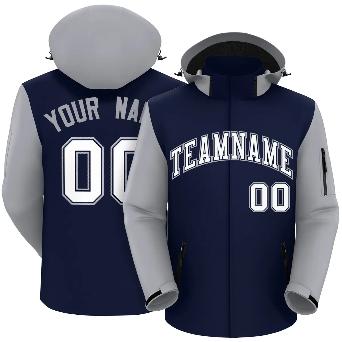 Navy Gray-White Raglan Sleeves Waterproof Jacket
